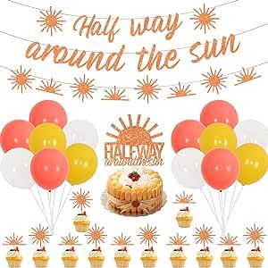 Boho Half Birthday, Halfway Around The Sun, Half Way Around The Sun, Sun Garland, Six Month Birthday, Half Birthday Baby, Half Birthday Party, Sun Cake, Party Balloons Diy