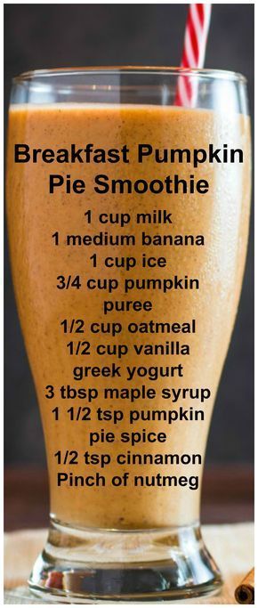 Smoothies Vegan, Pumpkin Pie Smoothie, Breakfast Smoothie Recipes, Smoothie Drink Recipes, Healthy Drinks Recipes, Breakfast Smoothies, Smoothie Shakes, Shake Recipes, Breakfast Smoothie