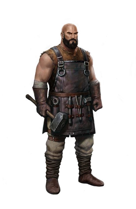 Medieval Blacksmith Concept Art, Blacksmith Rpg, Blacksmith Concept Art, Blacksmith Character Design, Dnd Blacksmith, Fantasy Blacksmith, Immortal Character, Medieval Blacksmith, Medieval Warriors