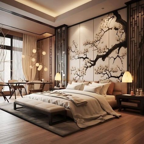 Elegant bedroom design ✨️✨️👌 . . . . . . #bedroomdecor #bedroomdesign #bedroominterior #bedroomdecoration #homedesignsdworld #reeelitfeelit #bedroomgoals #interiordecoratingideas #explorepage #interiordesign #interior #beforeandafter #homedecor Chinese Interior Design Bedroom, Modern Chinese Style Interior Design, Chinese Inspired House, Modern Chinese Home Decor, Interior Chinese Style, Chinese Luxury Interior, Chinese Room Traditional, Modern Orientalism Interior, Chinese Inspired Bedroom