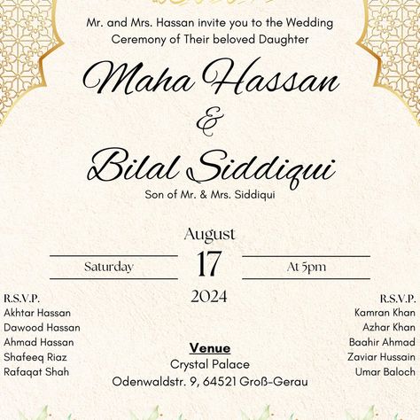 Islamic Wedding Card, Digital Wedding Card, Wedding Card Template, Islamic Wedding, Wedding Invitation Card Template, Wedding Invitation Card, Desi Wedding, Invitation Card Template, Muslim Wedding