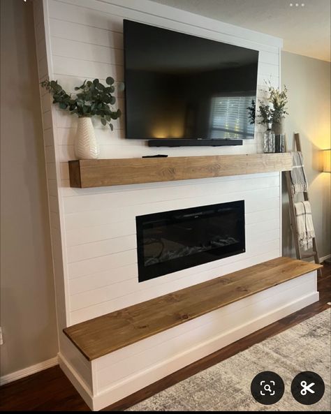 Tv Above Fireplace, Built In Around Fireplace, Electric Fireplace Wall, Built In Electric Fireplace, Remodel Basement, Fireplace Tv Wall, Living Room Decor Fireplace, Living Room Partition Design, Faux Fireplace