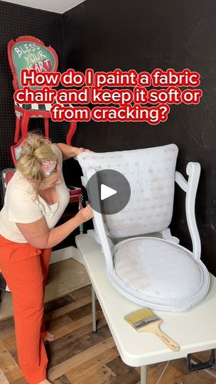 Painting A Fabric Chair, Painted Upholstered Chairs, Paint Fabric Chair, Painted Fabric Chairs, Painting Upholstery Fabric, Painted Chairs Diy, White Upholstered Chair, Painting Chairs, Painted Couch