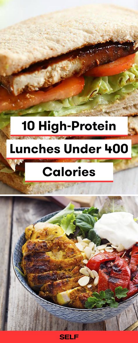 These low-calorie lunches are perfect for meal prep each week! There are vegan and vegetarian options too! These 10 tried and true lunchtime faves, from black bean quesadillas to tofu "BLTs," bring the protein AND pack a ton of flavor. Plus, they're all under 400 calories. Try them out. High Protein Meal Prep Under 400 Calories, Under 200 Calorie Lunch, Low Cal Lunchbox Ideas, Lunches Under 400 Cal, High Protein 400 Calorie Meals, Healthy Low Cal High Protein Lunch, High Protein Meals Under 400 Calories, 400 Calorie Lunches For Work, Under 400 Calorie Meals