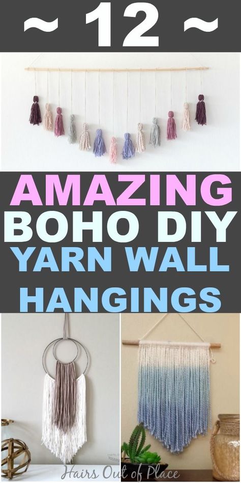 12 DIY boho yarn wall hangings that are easy yarn wall hanging ideas for beginners and make the perfect wall decor for your boho room! #wallhangings #wallart #yarns #boho #bohemian #bedroomdecor #smallspaces #diycrafts #crafts #easycrafts #bohostyle Boho Yarn, Wall Hanging Ideas, Diy Boho Decor, Yarn Wall Art, Diy Wand, Bohemian Wall Hanging, Hanging Ideas, Yarn Wall, Diy Yarn