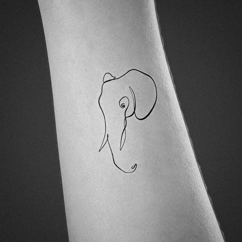 Fine Line Elephant, Elephant Outline Tattoo, Line Elephant Tattoo, Tattoo Designs Minimal, Fine Line Elephant Tattoo, Outline Tattoo Design, Outline Elephant, Elephant Line Drawing, Small Elephant Tattoo