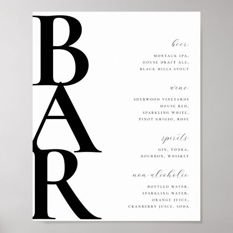 Modern Minimalist Bar Menu List Sign. Bar Business Plan Template, Buffet Menu Ideas, Bar Menu Design, Wine List Menu, Mobile Bartender, Juice Bar Menu, Drink Menu Design, Mobile Cocktail Bar, Menu List