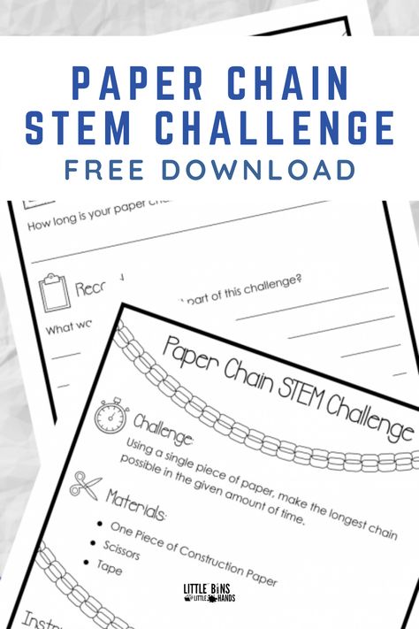 One of the simplest STEM challenges to set up right away and covers many age ranges is the Paper Chain STEM Challenge! I love this specific challenge because as long as your kiddo can use a pair of scissors and you have a sheet of paper handy, this is a fantastic challenge. Longest Paper Chain Challenge, Paper Chain Challenge Stem, Zip Line Stem Challenge, Paper Tower Stem Challenge, Paper Stem Challenge, Quick Stem Challenges, Paper Chain Challenge, Paper Tower Challenge, Class Norms