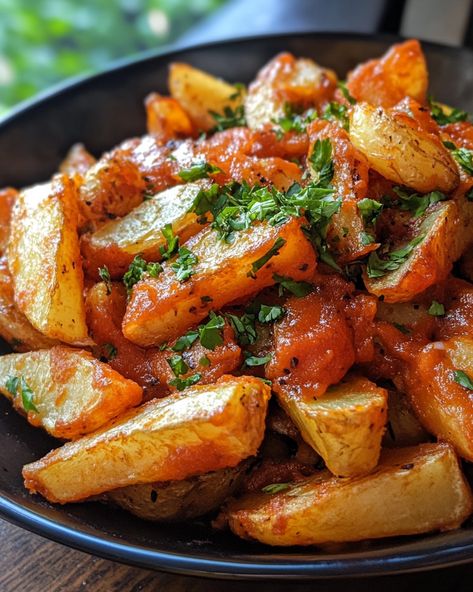 "¡No puedo creer lo deliciosas que son estas patatas bravas! Cada bocado es pura felicidad. 🌟  Ingredientes: - 4 patatas grandes - Aceite de oliva - Pimentón dulce  Para la salsa brava y otros ingredientes, visita el enlace en el primer comentario [👇] [👇].  ¡Sirve con salsa brava y disfruta de este plato clásico español!   #PatatasBravas #ComidaEspañola #RecetasFáciles #CocinaEspañola #Delicioso" Salsa Brava, Salsa, Good Food, Quick Saves