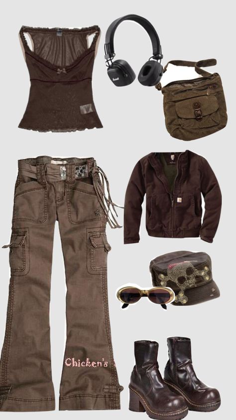 Brown Acubi Outfit, Suburban Outfit, Brown Aesthetic Clothing, Y2k Outfits Brown, Brown Outfits Aesthetic, Brown Y2k Outfit, Brown Aesthetic Outfit, Brown Y2k, Ropa Aesthetic