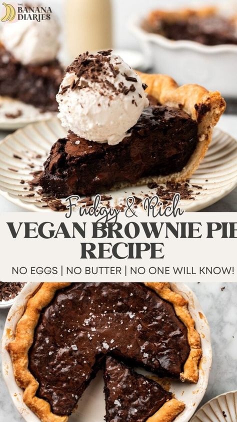 Brownie Pie Recipe, Vegan Brownies Easy, Dairy Free Pies, Dairy Free Thanksgiving, Vegan Thanksgiving Dessert, Vegan Pies Recipes, Great Vegan Recipes, Vegan Fudge, Vegetarian Sweets