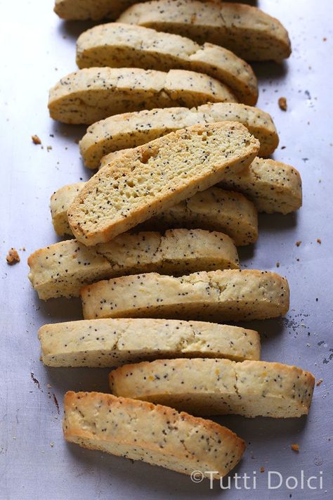 meyer lemon & poppy seed biscotti | Tutti Dolci Lemon Poppyseed Recipes, Poppyseed Recipes, Gingerbread Biscotti, Lemon Biscotti, Biscotti Recipes, Meyer Lemon Recipes, Italian Biscotti, Gf Flour, Almond Biscotti