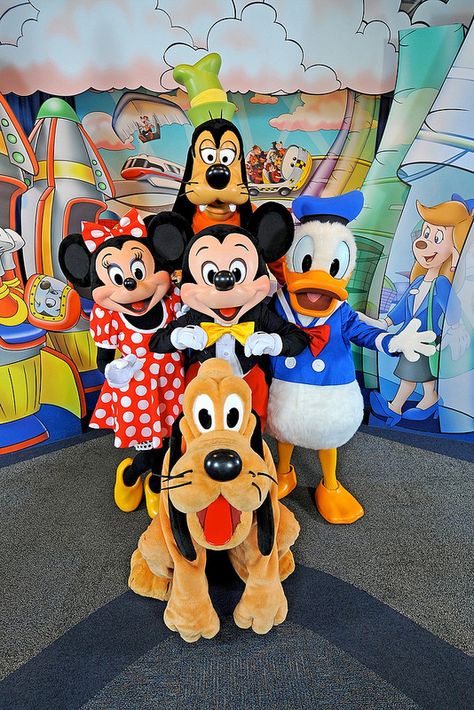 Mickey Mouse, Minnie Mouse, Goofy, Pluto, and Donald Duck at EPCOT, Walt Disney World Goofy And Pluto, Dunia Disney, Disney World Characters, 디즈니 캐릭터, Disney Friends, Disney Day, Disney Addict, Disney Aesthetic, Disney Theme Parks