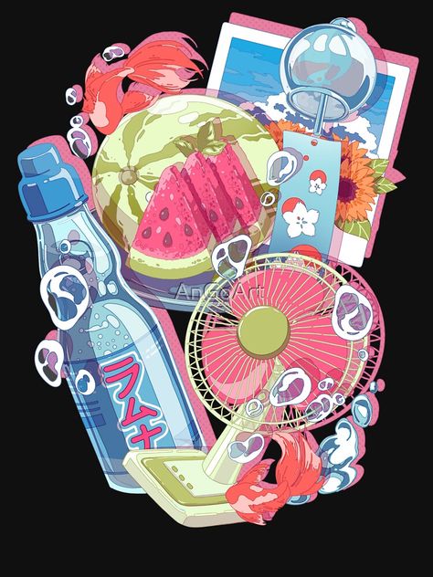 "The kawaii set of the Japanese summer drinks and things" T-shirt by AnGoArt | Redbubble Japanese Summer Aesthetic, Inspiration Draw, Summer Japan, Japanese Drinks, Kawaii Items, Japanese Summer, Japan Summer, Aesthetic Japanese, Japanese Pop Art