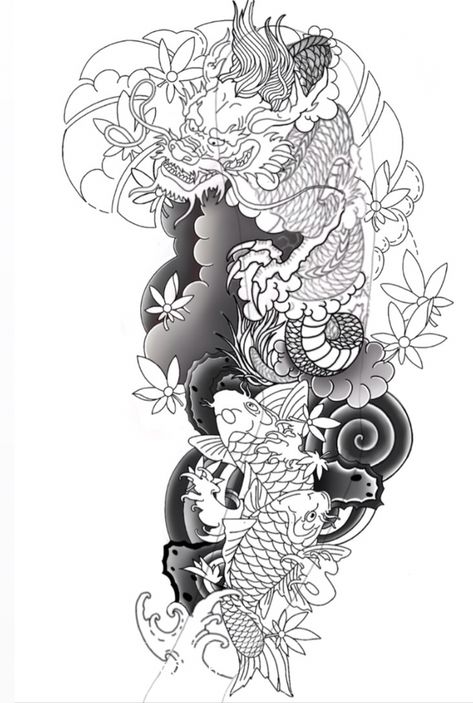 Koi Fish To Dragon Tattoo, Koi And Dragon Tattoo Sleeve, Japanese Dragon And Koi Fish Tattoo, Koi To Dragon Tattoo, Dragon And Koi Tattoo, Koi Fish Dragon Tattoo, Koi Fish And Dragon Tattoo, Dragon And Koi Fish Tattoo, Koi And Dragon Tattoo