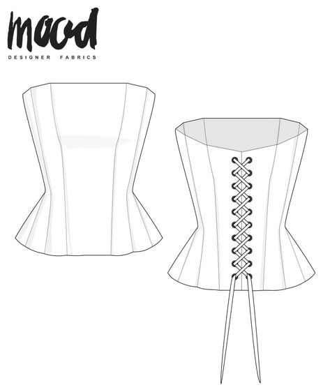 How to Wear This Season's Best Accessory: Corsets - Free Sewing Pattern - Mood Sewciety Mood Fabrics Free Pattern Corset, Free Corset Top Sewing Pattern, Corset Top Diy Free Pattern, Miniskirt Pattern Free, Printable Corset Pattern Free, Dress Bodice Pattern Free, Mood Fabrics Free Pattern Top, Deep V Dress Pattern, Free Sewing Patterns For Women Printable