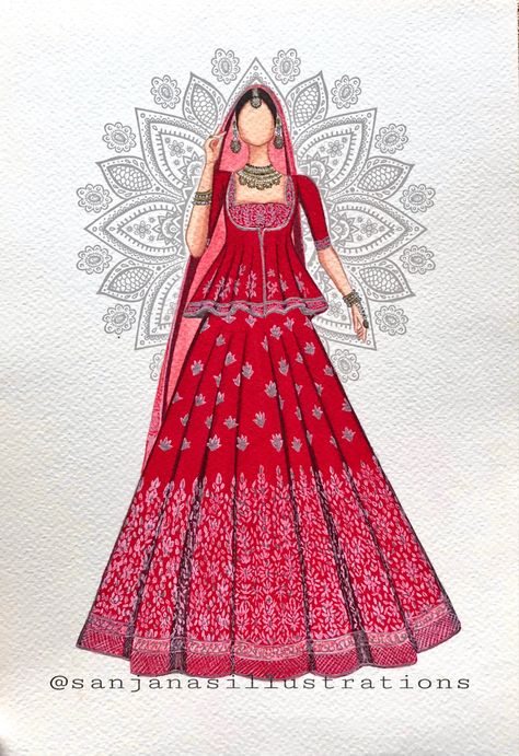 Fashion Sketches Lehenga, Wedding Dresses Painting, Fashion Design Drawings Lehenga, Bridal Lehenga Sketch Drawing, Lehenga Illustration Indian Fashion, Fashion Illustration Painting, Indian Fashion Drawing, Indian Fashion Design Sketches, Lehenga Designs Illustration