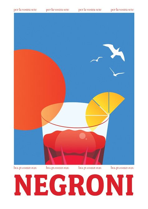 Classic Negroni - Etsy UK Negroni Illustration, Negroni Print, Italy Drinks, Negroni Poster, Italian Graphic Design, Campari Poster, Classic Poster Design, Italian Prints, Drinks Poster