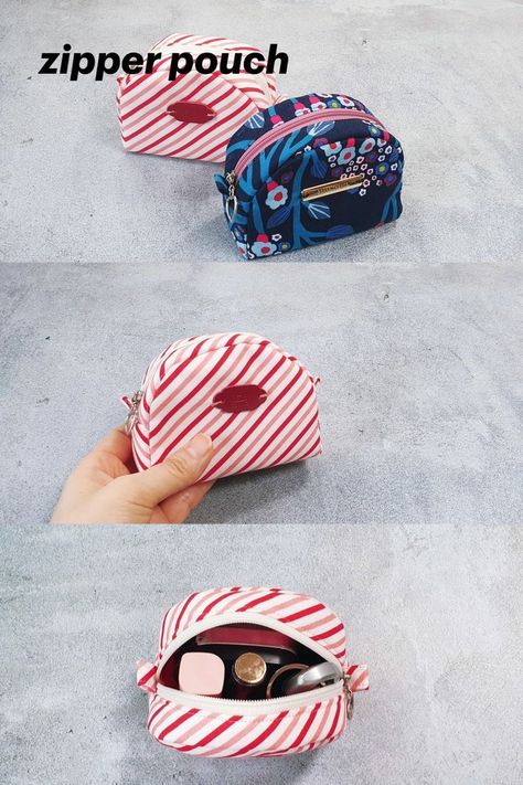 Tiny Zipper Pouch Pattern, Make Up Bag Pattern Zipper Pouch, Free Pouch Patterns To Sew, Triangle Pouch Pattern, Mini Pouch Sewing Pattern, Diy Small Pouch, Small Pouch Sewing Pattern, Coin Purse Pattern Free, Zipper Pouch Free Pattern