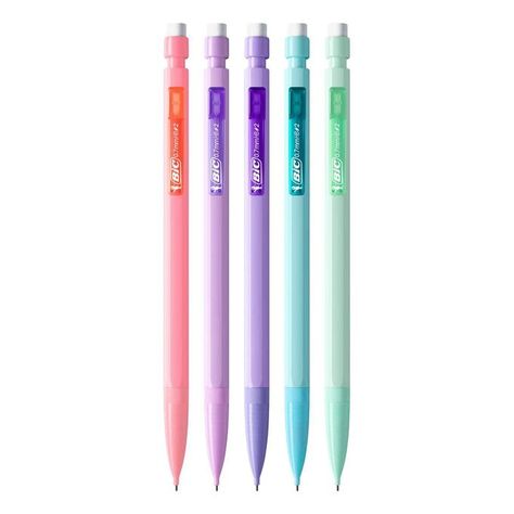 This set of BIC Matic Pastel Mechanical Pencils will make the perfect addition to your stationery collection. Youâll have two each in cheery pastel purple, pink, blue, green and lilac.These high-performance pencils are always ready for action and never need sharpening! Just click and the lead is prepared to bring your ideas to life on the page. These mechanical pencils come with three HB leads for smooth, dark writing, ideal for all writing tasks. Easily erase the graphite lead with the built-in Bic Mechanical Pencils Pastel, Cute Pencils For School, Aesthetic Mechanical Pencils, Pink Mechanical Pencils, Mechanical Pencils Aesthetic, Sanrio Supplies, Pastel Mechanical Pencils, School Supplies Pencils, Dark Writing