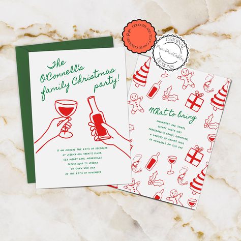 Illustrated Christmas Party Invitation Template Illustrations - Etsy Christmas Dinner Invite, Friend Dinner, Christmas Invites, Side Hussle, Wedding Ceremony Programs Template, Christmas Invite, Thanksgiving 2024, Holiday Hosting, Christmas Party Invitation Template