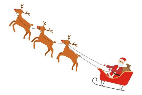 Christmas time, isolated Santa Claus sitting in red carriage with reindeers. Deers with horns at sky, flying magical animals from North pole and winter character. Man in costume, xmas holiday vector Winter Character, Magical Animals, Reindeer And Sleigh, Sack Bag, Big Gifts, Red Sky, Christmas Costumes, Xmas Holidays, Santa And Reindeer