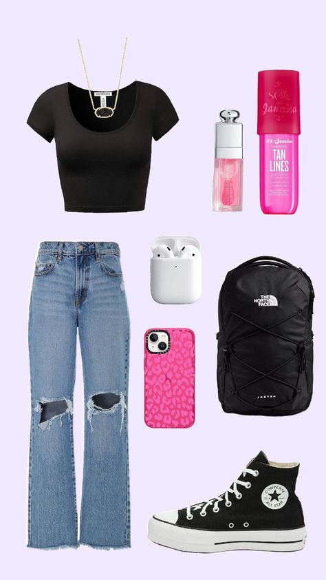 Easy school outfit💕 #school #outfit #trendy #fyp #pink Back To School Outfit Collage, Cute Elementary School Outfits, Outfit Ideas For School Colorful, Cute Outfits For The First Day Of School 7th Grade, Outfits For Sixth Graders, Bake To School Outfit, Grade 8 Back To School Outfits, Cute First Day Of School Outfits Girly, Cute Pink School Outfits