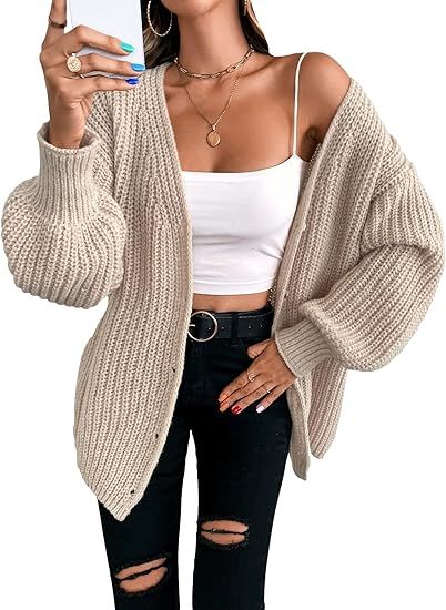 SHENHE Women's Button Down V Neck Long Bishop Sleeve Cardigan Sweater Knitwear Light Green Cardigan Outfit, Mint Green Cardigan Outfit, Cardigan Outfits Aesthetic, Green Cardigan Outfit, Cardigan Verde, Mint Cardigan, Plain Cardigan, Outfit Cardigan, Drop Shoulder Cardigan