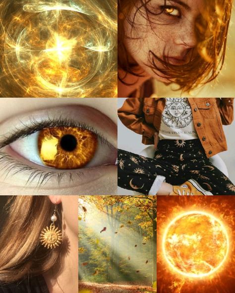 Ember Eyes Aesthetic, Sun Power Aesthetic, Sun Magic Art, Sun Based Character Design, Sun Magic Powers, Sun Magic Aesthetic, Yellow Magic Aesthetic, Sun God Aesthetic, Sun Powers Aesthetic