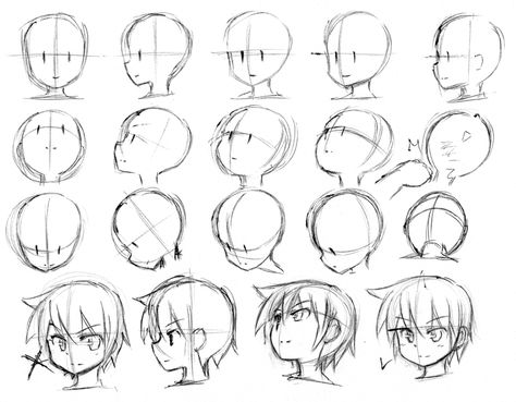 Junk Sketch 108 by *CatPlus on deviantART Anime Heads, Character Design Drawing, Draw Chibi, Face Angles, Manga Tutorial, 얼굴 드로잉, Drawing Heads, Anime Tutorial, Anime Head