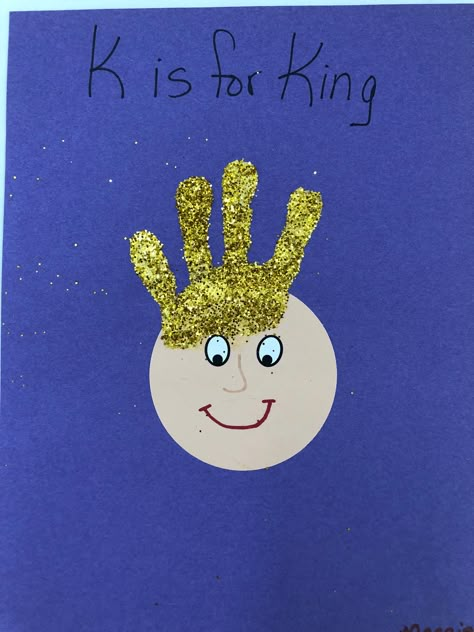 K—King Handprint. K Is For Craft, K5 Crafts, Letter K Crafts For Preschoolers, K Is For King, Letter K Preschool, K Craft, Letter K Crafts, K King, Sunshine Room