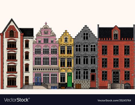 Amsterdam Illustration Houses, Doodle Vector, Amsterdam Houses, Watercolor Architecture, European City, Residential Building, Scandinavian Style, Png Images, Amsterdam