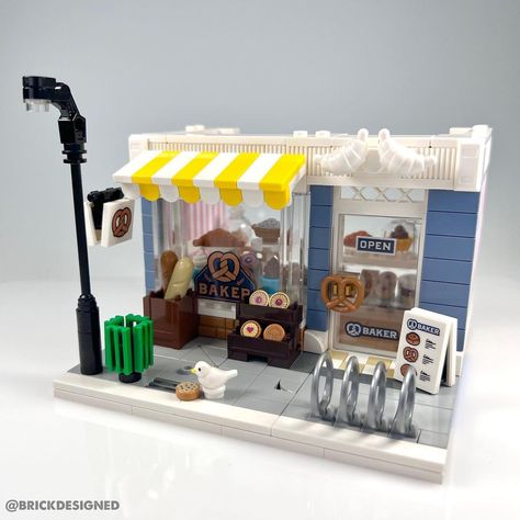 Lego City Build Ideas, Lego Buildings Ideas, Lego House Building Ideas, How To Build Lego Stuff, Lego Street Ideas, Lego City Ideas Buildings, Lego Supermarket, Mini Lego Builds, Lego Bakery