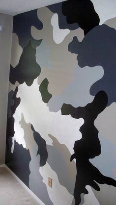 Accent Wall Black And White, Boys Room Accent Wall, Boys Bedroom Blue, Accent Wall Black, Camouflage Bedroom, Boy Room Accent Wall, Accent Wall Wallpaper, Camo Bedroom, Teen Boys Bedroom