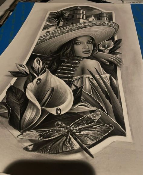 Charra Tattoos Mexican, Charra Tattoos, Prison Drawings, Vivid Artwork, Aztec Warrior Tattoo, Lion Art Tattoo, Mexican Artwork, Mexican Art Tattoos, Latino Art