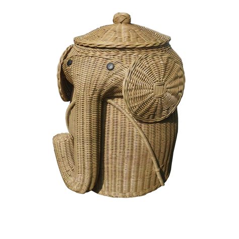 Playful unique Eleohant design is hand made, Hand woven from real wicker Rattan. Inside cloth liner included not removable. Detachable Top/Lid. Self Stand. All Natural Wicker Hamper, Elephant Theme, Wicker Baskets Storage, Elephant Decor, Elephant Design, Laundry Hamper, Elephant Gifts, Wicker Chair, Baby Elephant