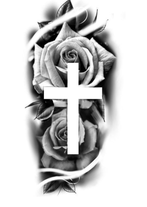 Cross And Rose Tattoo Design, Roses And Cross Tattoo, Chest Tattoo Flowers, Cross With Roses, Cruz Tattoo, Tattoo Font For Men, Rose Drawing Tattoo, Tattoo Maker, Rose Tattoos For Men