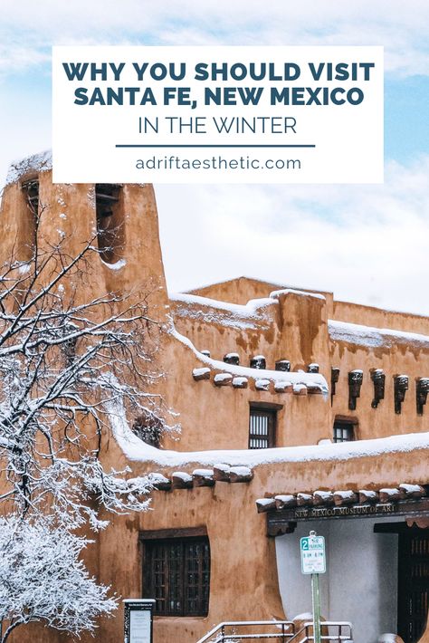 There are a lot of reasons why you should visit Santa Fe: the countless art galleries, the amazing local food, the unique museums and even the shopping! But visiting Santa Fe, New Mexico in the winter will bring the warmth of the Southwest to your cold weather vacation, even when there is snow on the ground. Make sure you add Santa Fe to your winter travel bucket list! #travel #santafe #itinerary Mexico In December, Sante Fe New Mexico, Mexico Christmas, Sante Fe, Visit Santa, Adventure Bucket List, Santa Fe New Mexico, Santa Fe Nm, Winter Vacation