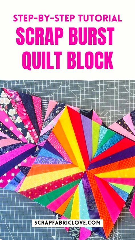 Looking for a fun and easy foundation paper piecing pattern? Check out this fabulous Scrap Burst free quilt block tutorial! With printable FPP template and step-by-step video tutorial to show you how to make this easy quilt block, you'll be able to make this simple yet impressive quilt block in no time! This patchwork quilt block pattern is perfect as a scrap buster! Get your foundation paper piecing templates over at scrapfabriclove.com now. Fpp Patterns Free, Scrap Fabric Quilt, Foundation Paper Piecing Templates, Foundation Paper Piecing Tutorial, Modern Quilt Blocks, Foundation Paper Piecing Patterns, Start Quilting, Quilt Block Patterns Free, Easy Quilt