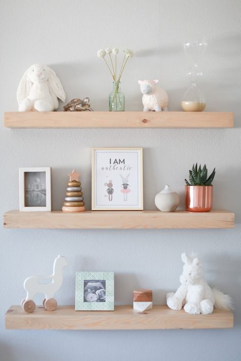 Love these floating wood shelves in the nursery Nursery Shelf Decor, Nursery Shelf, Nursery Shelves, Dream Nurseries, Baby Room Design, Nursery Baby Room, Gender Neutral Nursery, Neutral Nursery, Project Nursery