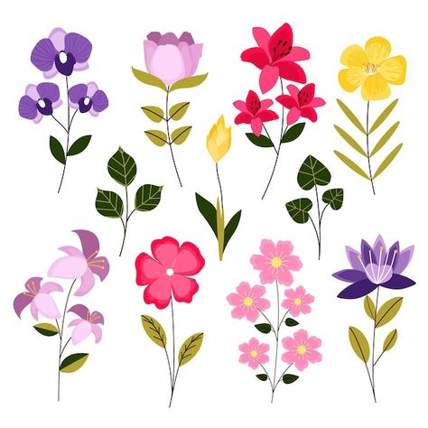 Flat Flower Illustration, Cute Flowers To Paint, Easy Flower To Paint, Easy Flowers To Paint, Flat Flowers, Easy Flower Drawings, Easy Flower Painting, Simple Flower Design, Flower Drawing Design