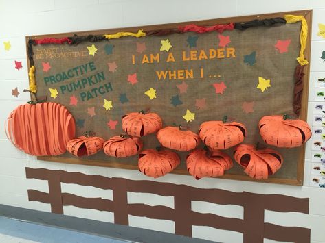 The Leader in Me! Habit 1: Be Proactive. Fall bulletin board. Proactive pumpkin patch Best Pumpkins In The Patch Bulletin Board, Pumpkin Patch School Hallway, Habit 1 Be Proactive Bulletin Boards, Be Proactive Bulletin Board, Pumpkin Bulletin Board Ideas, Christian Thanksgiving Bulletin Boards, Pumpkin Patch Bulletin Board, Habit 1 Be Proactive, Pumpkin Bulletin Board