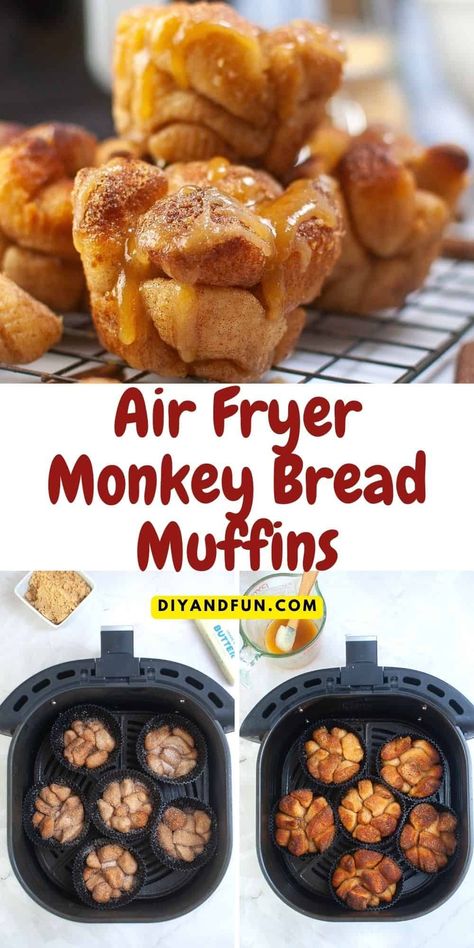 Air Fryer Monkey Bread Muffins, a delicious 5 ingredient recipe that takes less than 20 minutes to make. Breakfast, Brunch, Dessert, Snack. Air Fryer Monkey Bread, Airfryer Breakfast, Monkey Bread Recipe Easy, Monkey Bread Muffins, Brunch Dessert, Air Fryer Recipes Breakfast, New Air Fryer Recipes, Air Fryer Recipes Snacks, Fried Breakfast