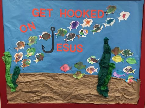 Get hooked on jesus Falling For Jesus Bulletin Board, Hooked On Jesus Bulletin Board, Get Hooked On A Good Book Bulletin Board, Fishing For A Good Book Bulletin Board, John 15:5 Bulletin Board, Jesus Bulletin Boards, Spring Bulletin, Spring Bulletin Boards, Vbs 2023