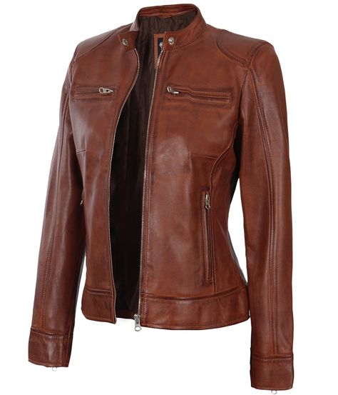 PRICES MAY VARY. Chic Leather Jacket for Women: Elevate your style with a timeless womens Cognac leather jacket, combining fashion and durability for every season. It's an embodiment of confidence and durability. Moto-Inspired Statement Piece: Unleash your inner biker with our motorcycle jacket for women, a perfect blend of style and function. Elevate your fashion quotient today. Versatile Elegance: Discover the charm of chamarras para mujer, as our women's leather jackets & coats offer a versat Peplum Leather Jacket, Brown Leather Motorcycle Jacket, Asymmetrical Leather Jacket, Cafe Racer Leather Jacket, Varsity Jacket Women, Distressed Leather Jacket, Motorcycle Leather Jacket, Leather Jacket Women, Lambskin Jacket