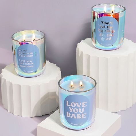 funny quote candles Holographic Candle, Candle Packaging Design, Candle Design, Candle Quotes, Bath Body Works Candles, Love You Babe, Candles Photography, Candle Label, Creative Candles