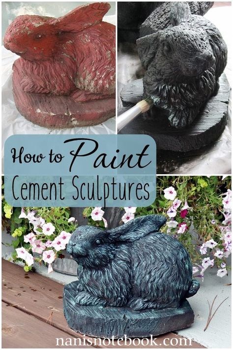 How to Paint Cement Sculptures Yard Art Sculptures & Statues, Yard Statues, Paint Cement, Concrete Yard, Concrete Garden Statues, Cement Statues, Painting Cement, Diy Water Fountain, Cement Garden