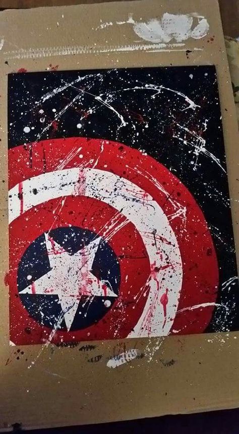 Captain America Shield Painting, Cool Marvel Paintings, Captain America Painting Easy, Marvel Paintings Easy, Marvel Paintings On Canvas, Avengers Painting Ideas, Avengers Paintings, Super Hero Paintings, Marvel Acrylic Painting