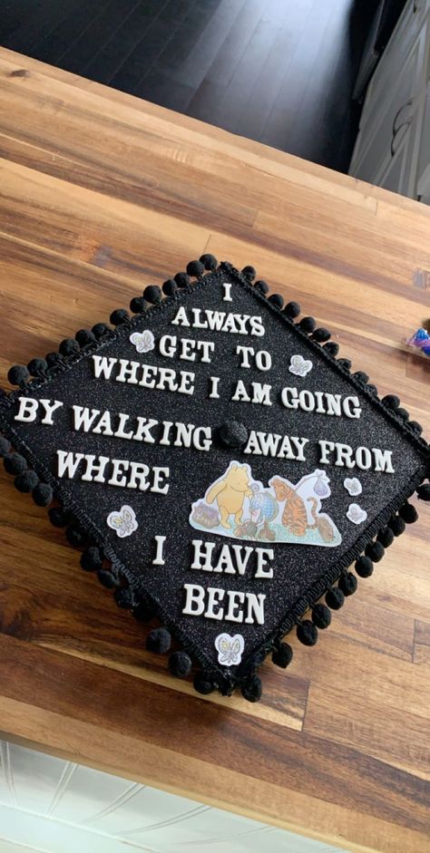 winnie the pooh grad cap design ★·.·´¯`·.·★ follow @motivation2study for daily inspiration Sport Management Graduation Caps, Graduation Cap Designs Inspirational Quotes, Graduation Cap Designs Book Quotes, Graduation Cap Ideas Funny High School, Winnie The Pooh Graduation Cap Ideas, Eeyore Graduation Cap, Grad Cap Ideas Winnie The Pooh, Graduation Cap Quotes Inspirational, Back To The Future Graduation Cap