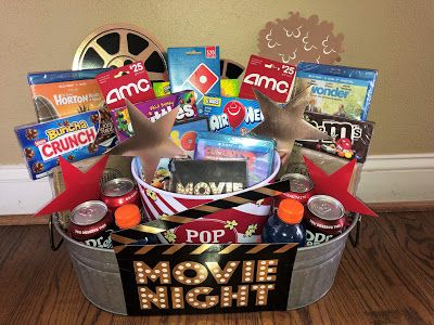 Room Mom Extraordinaire: Movie Night Silent Auction Basket Family Movie Basket Ideas, Cheap Auction Basket Ideas, Gala Baskets Silent Auction, Sports Silent Auction Basket, Movie Basket Raffle Ideas, Movie Raffle Basket Ideas, Movie Night Raffle Basket Ideas, Movie Night Basket Ideas Silent Auction, Social Prizes Silent Auction